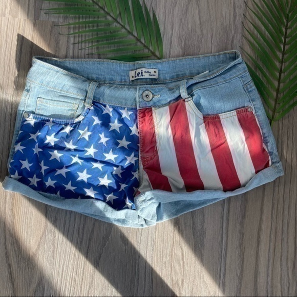 💋 Lei USA American 🇺🇸 flag star jean shorts blue 11